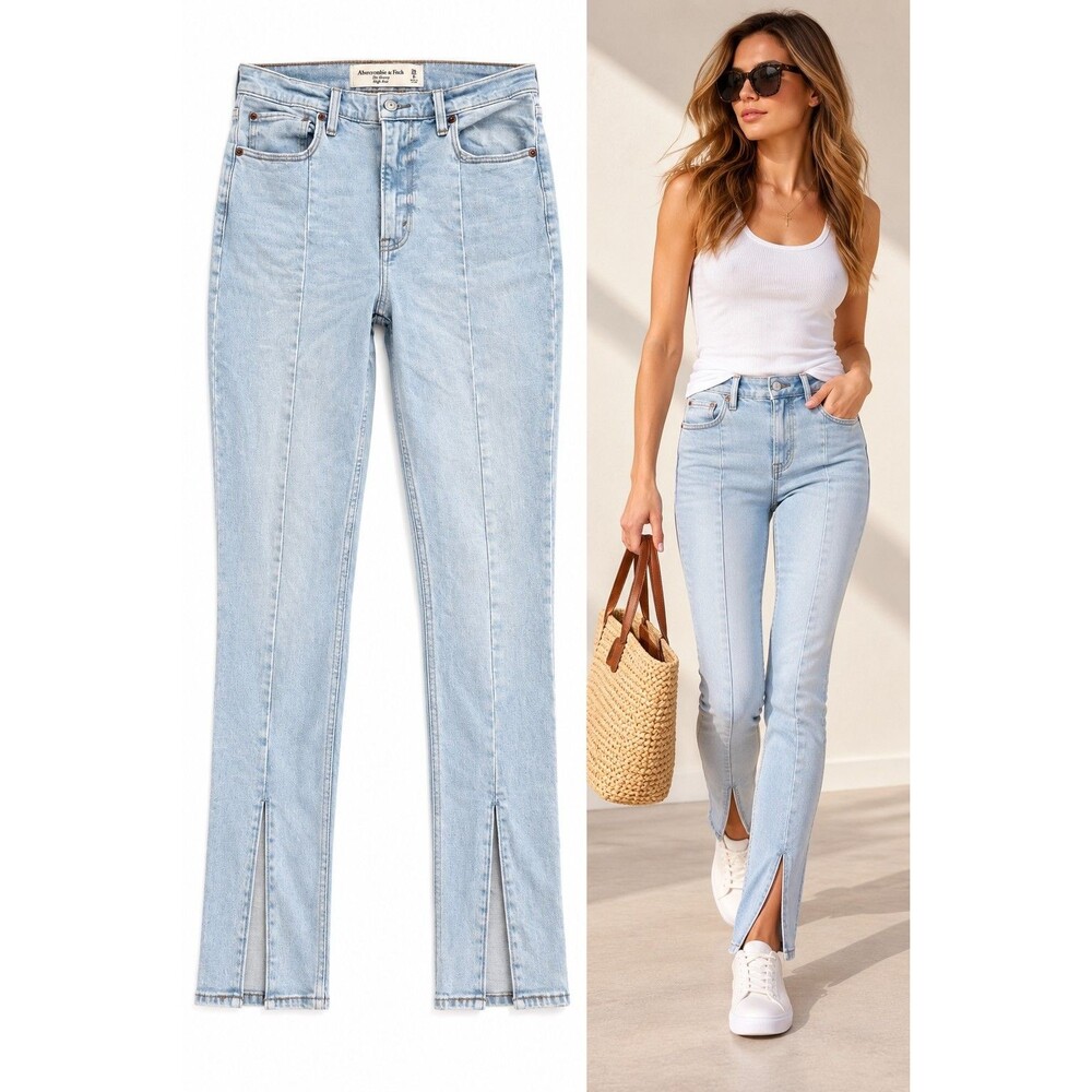 Abercrombie & Fitch The Skinny High Rise Jeans 28 6R Light Wash Split Hem